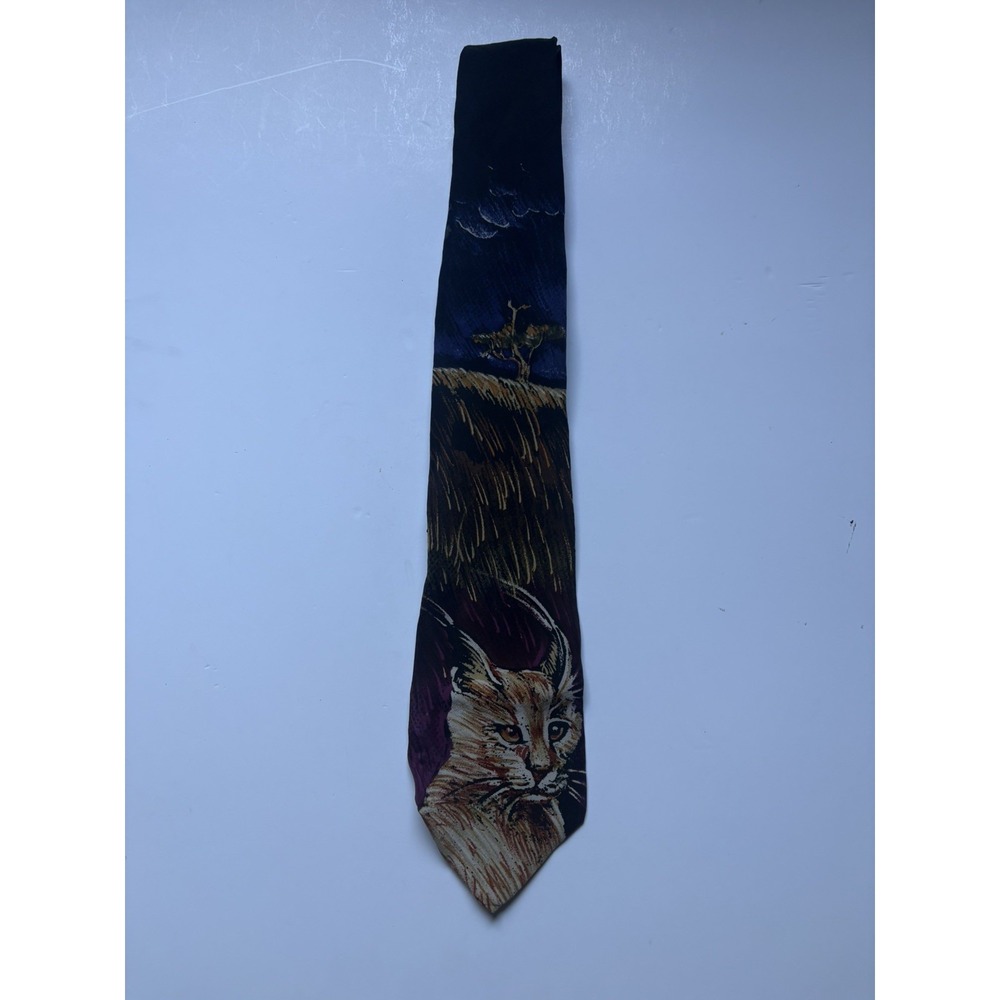 Vintage WWF World Wildlife Fund Lynx 100% Silk Necktie Tie
